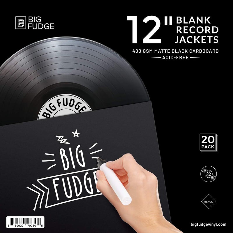 BIG FUDGE Pro Blank Album Jackets - 12 Inch x Black - 20 Vinyl Record Covers (400gsm) - Album Cover for Records with Inner Sleeves and Outer Sleeves - Image 1
